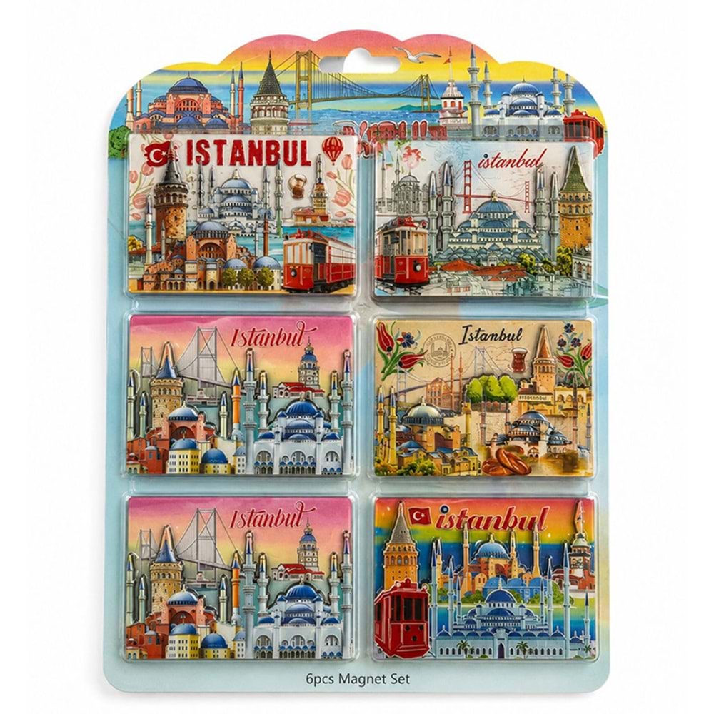 İstanbul Temalı Ahşap Buzdolapı Süsü Magnet 6'Lı Set Alk5808
