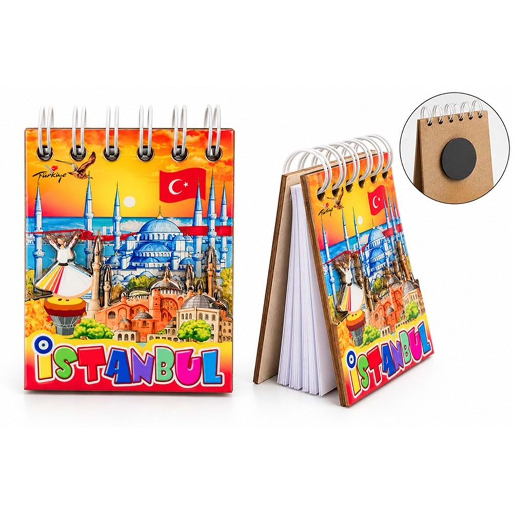 İstanbul Temalı Ahşap Magnetli Not Defteri Alk5881
