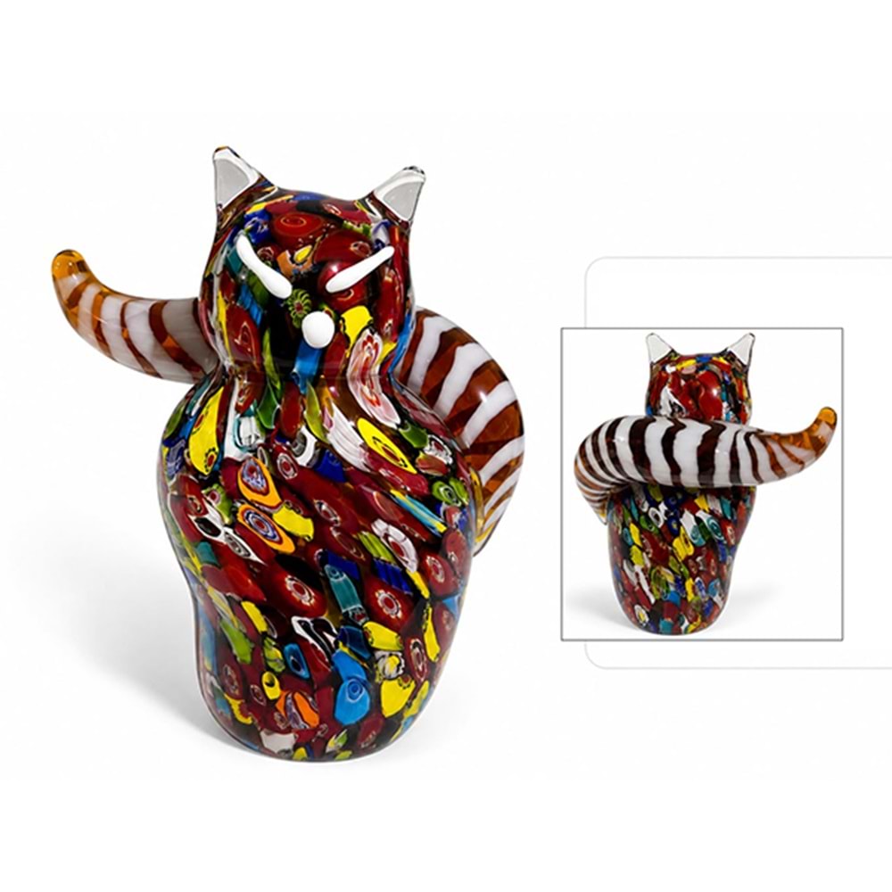 El Yapımı Murano Cam Kedi Figürü Alk5914