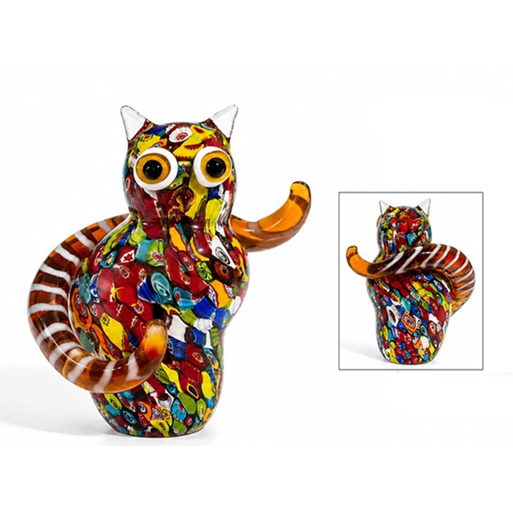 El Yapımı Murano Cam Kedi Figürü Alk5915
