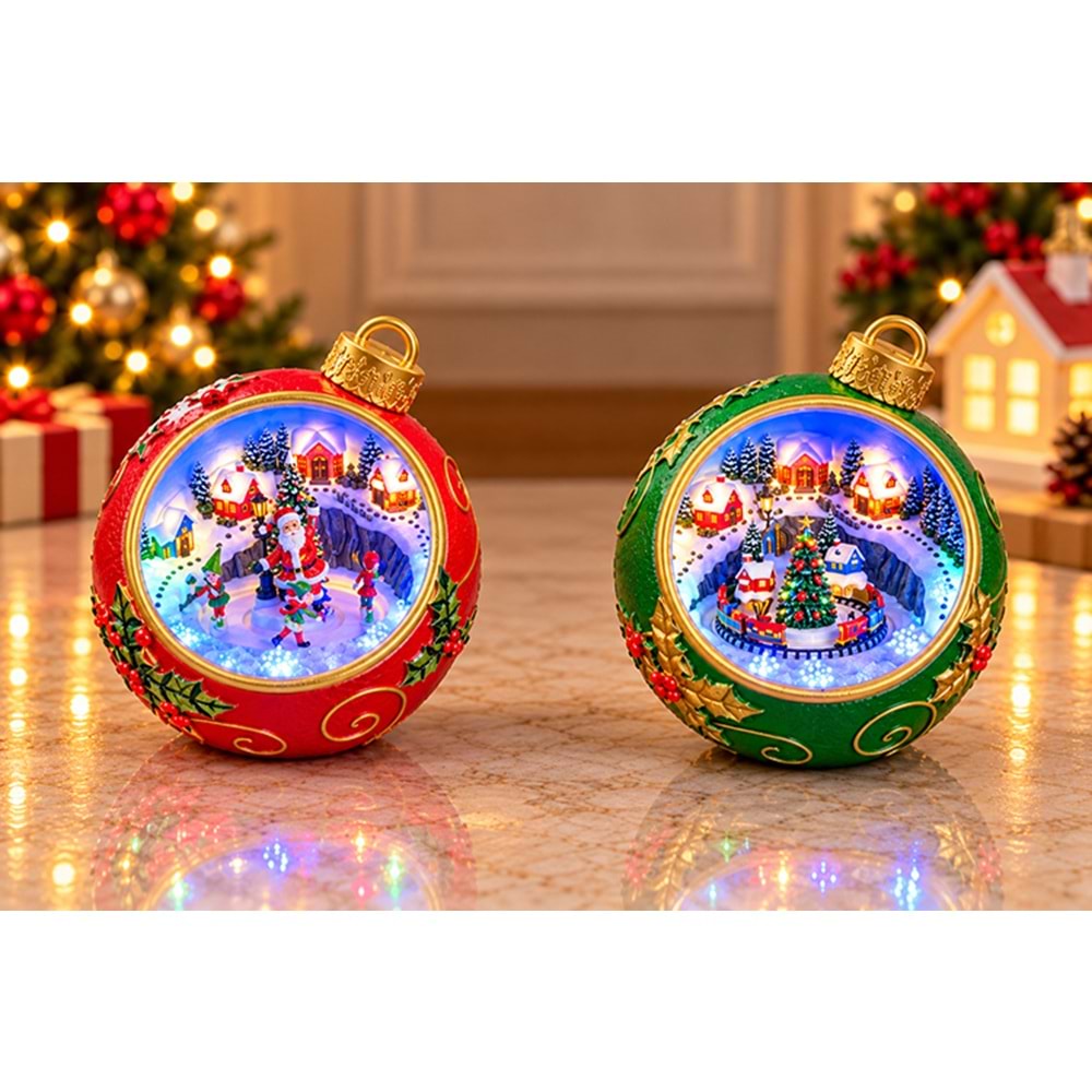 Müzikli Hareketli Led Işıklı Yılbaşı Topu Noel Baba Ve Trenli Noel Köyü Biblosu Alk6055