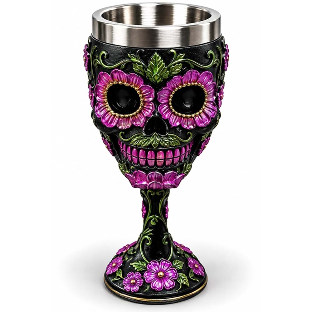 Day Of The Dead Şeker Kuru Kafa Tasarımlı 3D Çelik Kadeh Bardak Alk6513