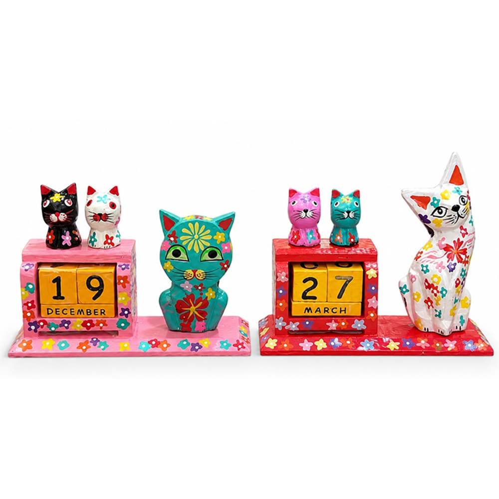 Dekoratif Kedi Ahşap Masa Takvimi No:1111