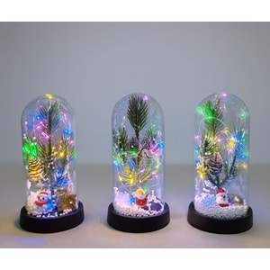 Yılbaşı Temalı Işıklı Dekoratif Cam Fanus Alk5074