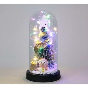 Yılbaşı Temalı Işıklı Dekoratif Cam Fanus Alk5079