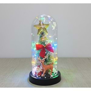 Yılbaşı Temalı Işıklı Dekoratif Cam Fanus Alk5080