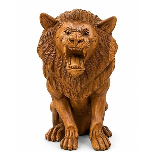 Ahşap El Oyması Aslan Figürü 60 Cm No:4