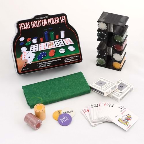 200 Chip Ve 2 Adet İskambil Kağıt Setine Sahip Poker Oyunu 6Aly705