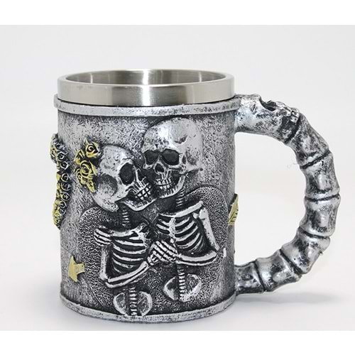Sonsuz Aşk İskelet Tasarımlı 3D Kabartmalı Çelik Kupa Bardak Alk4370
