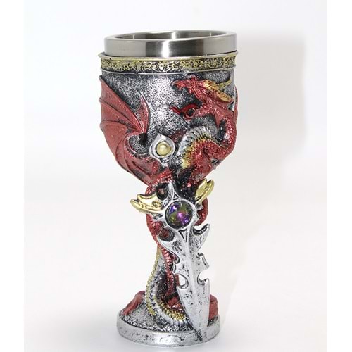 Ejderha Ve Kılıç Temalı 3D Kabartmalı Çelik Kadeh Bardak Alk4373