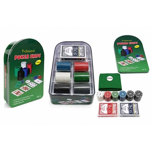 Poker Oyunu 120 Chip Ve 2 Adet İskambil Oyun Setine Sahip Poker Oyunu Alk2542
