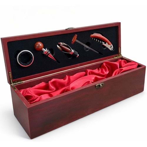Ahşap Kutulu Şaraplık Ve Tirbuşon Seti Alk2624