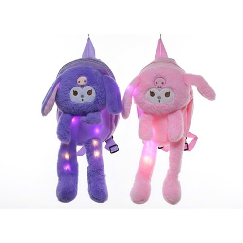 Peluş Işıklı Oynar Kulaklı Kuromi Sırt Çantası Alk3011