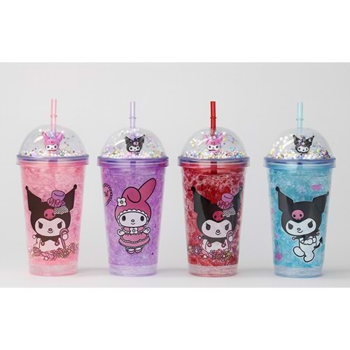 Sevimli Kuromi Işıklı Pipetli Boncuklu Suluk & Bardak 400 Ml Alk3144