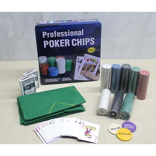 Metal Kutulu 400 Chip Ve 2 Adet İskambil Kağit Setine Sahip Poker Oyunu Alk3538