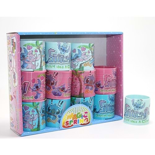 Stitch Baskılı Magic Spring Stres Yayı - Standlı Pembe Ve Mavi Renk 12'Li Seti Alk3986