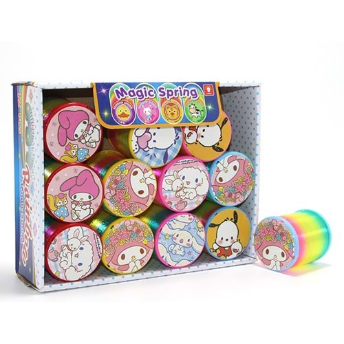 Sanrio Karakterli Magic Spring Stres Yayı - Standlı Gökkuşağı Renkli Oyuncak Seti 12'Li Alk3988