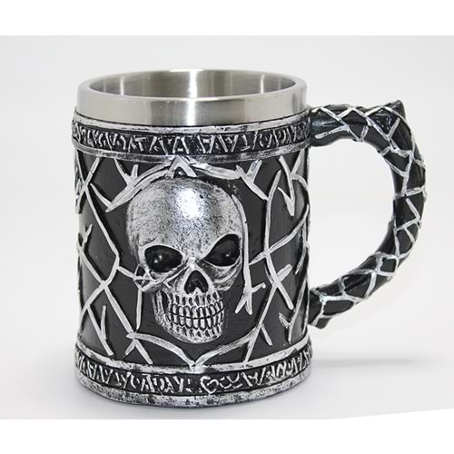 Gotik Kurukafa 3D Kabartmalı Paslanmaz Çelik Kupa Bardak Alk4380