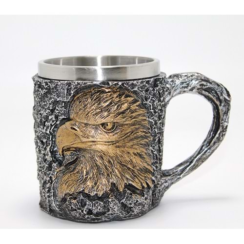3D Kabartmalı Kartal Büstü Paslanmaz Çelik Kupa Bardak Alk4474