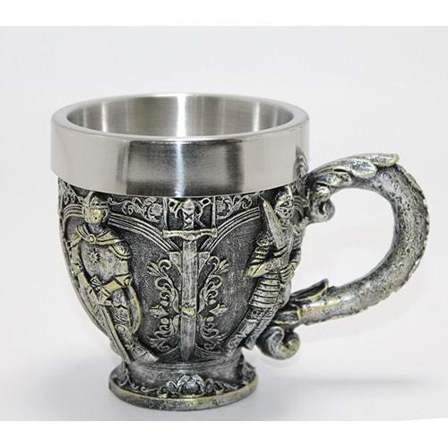 Şövalye Kabartmalı 3D Paslanmaz Çelik Kupa Bardak Alk4477