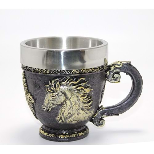 3D Kabartmalı At Büstü Paslanmaz Çelik Kupa Bardak Alk4478