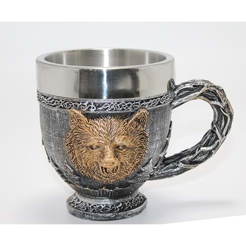 Mitolojik Ayı Figürlü 3D Kabartmalı Paslanmaz Çelik Kupa Bardak Alk4479