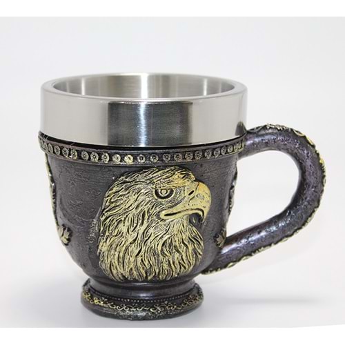 3D Kabartmalı Kartal Büstü Paslanmaz Çelik Kupa Bardak Alk4480