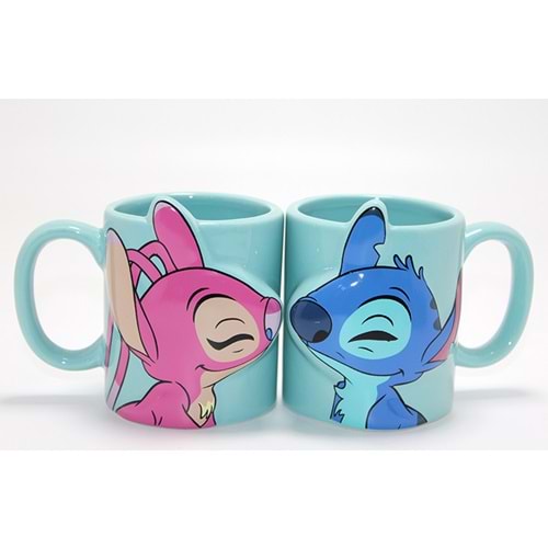 Stitch Ve Angel 3D Figürlü Öpüşen Çift Kupa Bardak Seti Alk4538