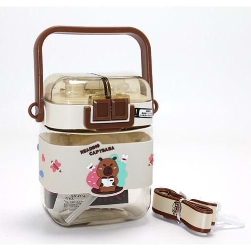 Kapibara (Capybara) Desenli Çift Bölmeli Pipetli Çocuk Matarası Alk4650