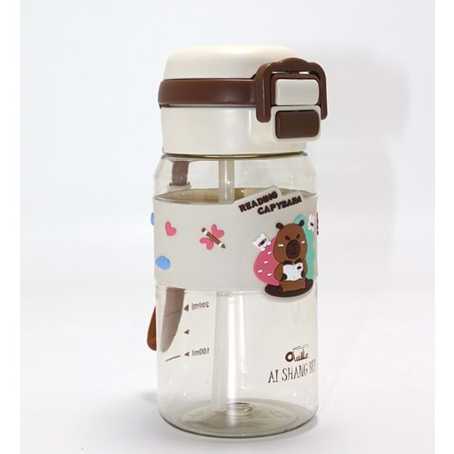 Kapibara (Capybara) Desenli Silikon Kılıflı Çocuk Matarası Alk4652