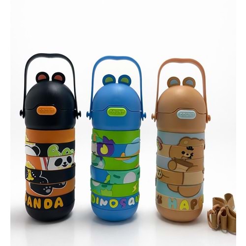 Eğitici Puzzele Yapboz Çocuk Termosu - Paslanmaz Çelik Pipetli Ve Askılı Matara Alk4653