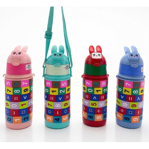 Eğitici Matematik Oyunlu Çocuk Termosu - Paslanmaz Çelik Pipetli Ve Askılı Matara Alk4654