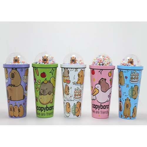 Sevimli Kapibara Capybara Pipetli Boncuklu Termos & Suluk Alk4709