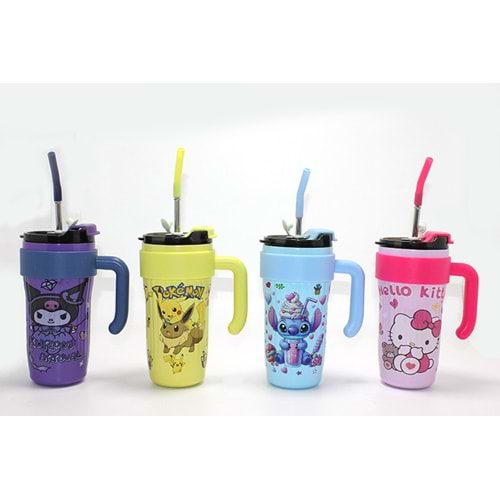 Sevimli Anime Karakterli Pipetli Termos & Suluk Alk4714