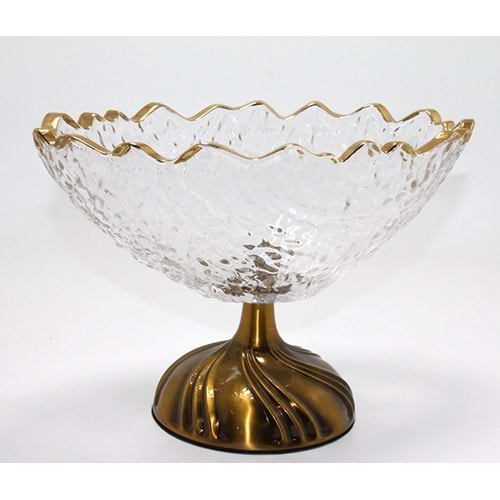 Gold Detaylı Eskitme Ayaklı Dekoratif Cam Sunumluk Alk4884