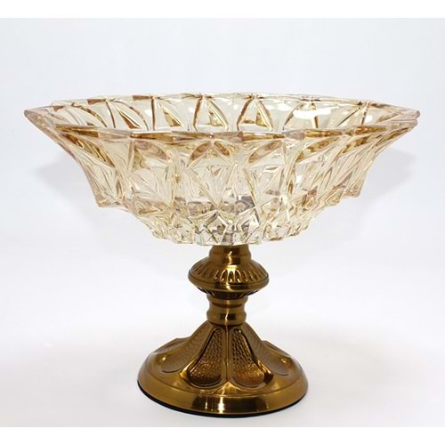 Gold Detaylı Eskitme Ayaklı Dekoratif Cam Sunumluk Alk4885