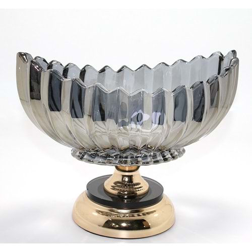 Lüks Füme Kristal Cam Gondol Gold Ayaklı Sunumluk Alk4886