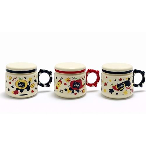 3D Kedi Figürlü Kapaklı Kupa Bardak Alk5035