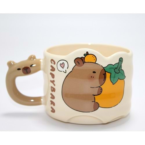 Kapibara Capybara Figürlü Yayvan Formlu Porselen Kupa Bardak Alk5044