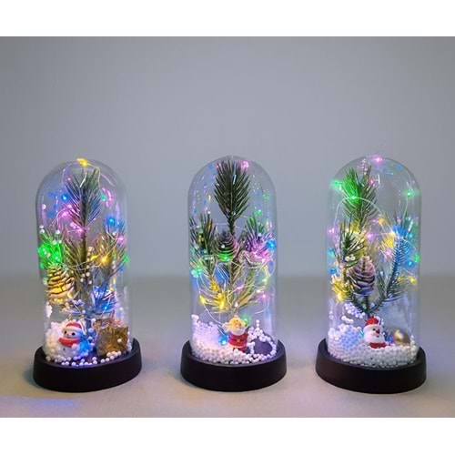 Yılbaşı Temalı Işıklı Dekoratif Cam Fanus Alk5074