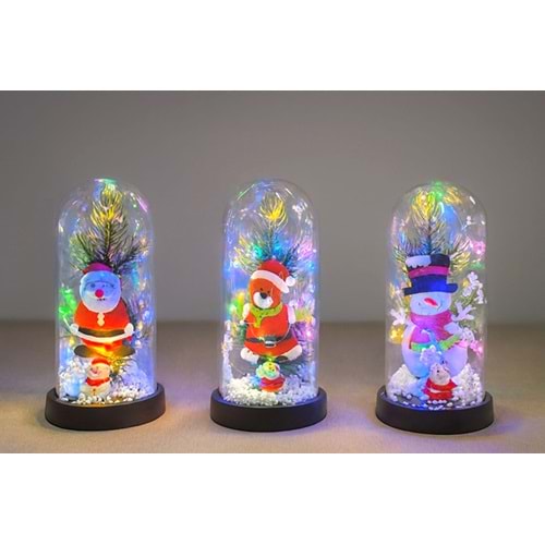 Yılbaşı Temalı Işıklı Dekoratif Cam Fanus Alk5075