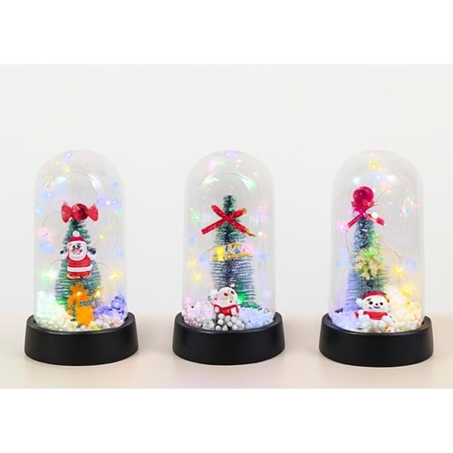 Yılbaşı Temalı Işıklı Dekoratif Cam Fanus Alk5076