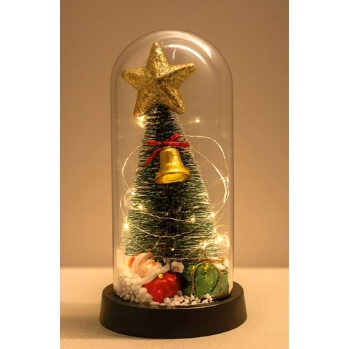 Yılbaşı Temalı Işıklı Dekoratif Cam Fanus Alk5078