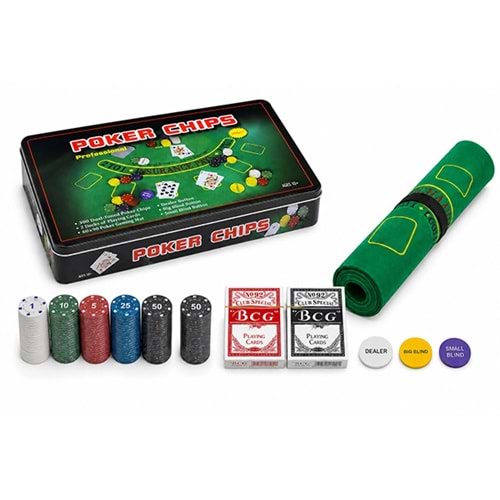300 Chipli Profesyonel Poker Seti Metal Kutulu 2 Deste İskambil Kağıtlı Alk5355
