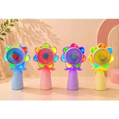 Mini Şarjlı El Fanı 2 Kademeli Işıklı Alk5629
