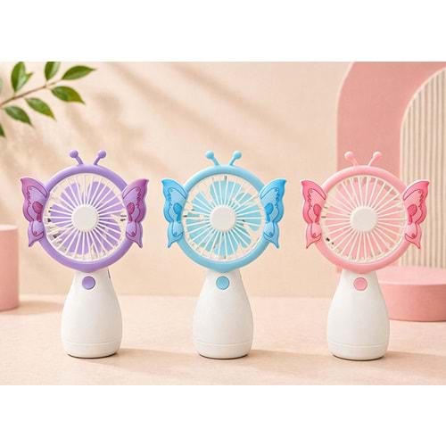 3 Kademeli Kelebek Tasarımı Mini Şarjlı El Fanı Alk5633