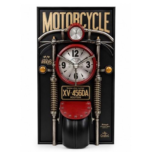 Motosiklet Tasarımlı Metal Duvar Saati Alk5788