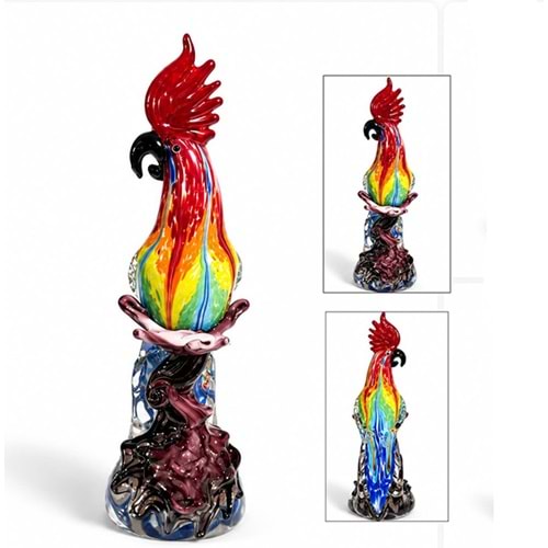 El Yapımı Murano Cam Papağan Figürü Alk5920