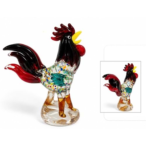 El Yapımı Murano Cam Horoz Figürü Alk5926