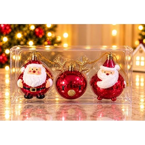 Noel Baba Figürlü Yılbaşı Ağacı Süsü 3'Lü Set Alk6002
